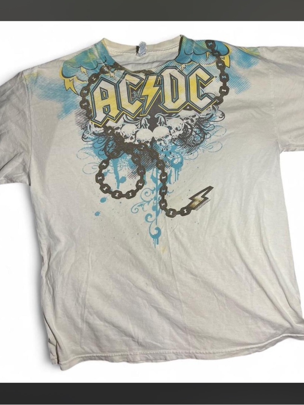 AC/DC Graphic Tee Skulls
Chained Top All Over Print Shirt Blue White Large